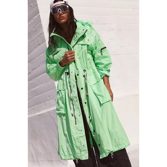 Free People Fp Movement Aurora Maxi Windbreaker Parka Jacket Neon Lime XS - Picture 3 of 10